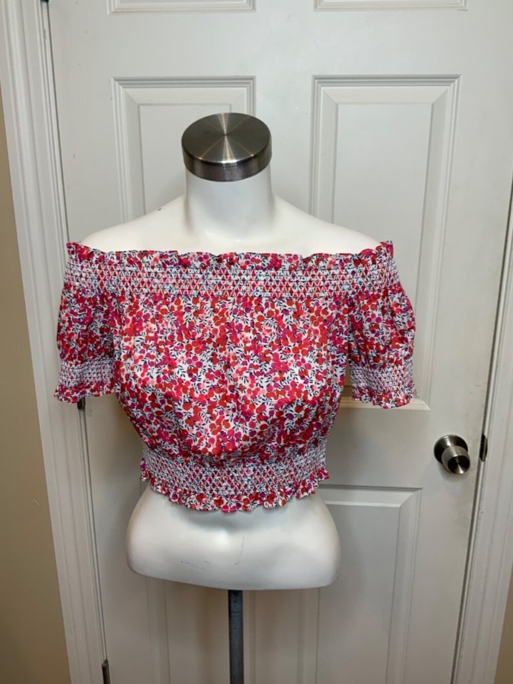 J. Crew White Cherry Blossom Floral Liberty Fabric Crop Top, Size XXS